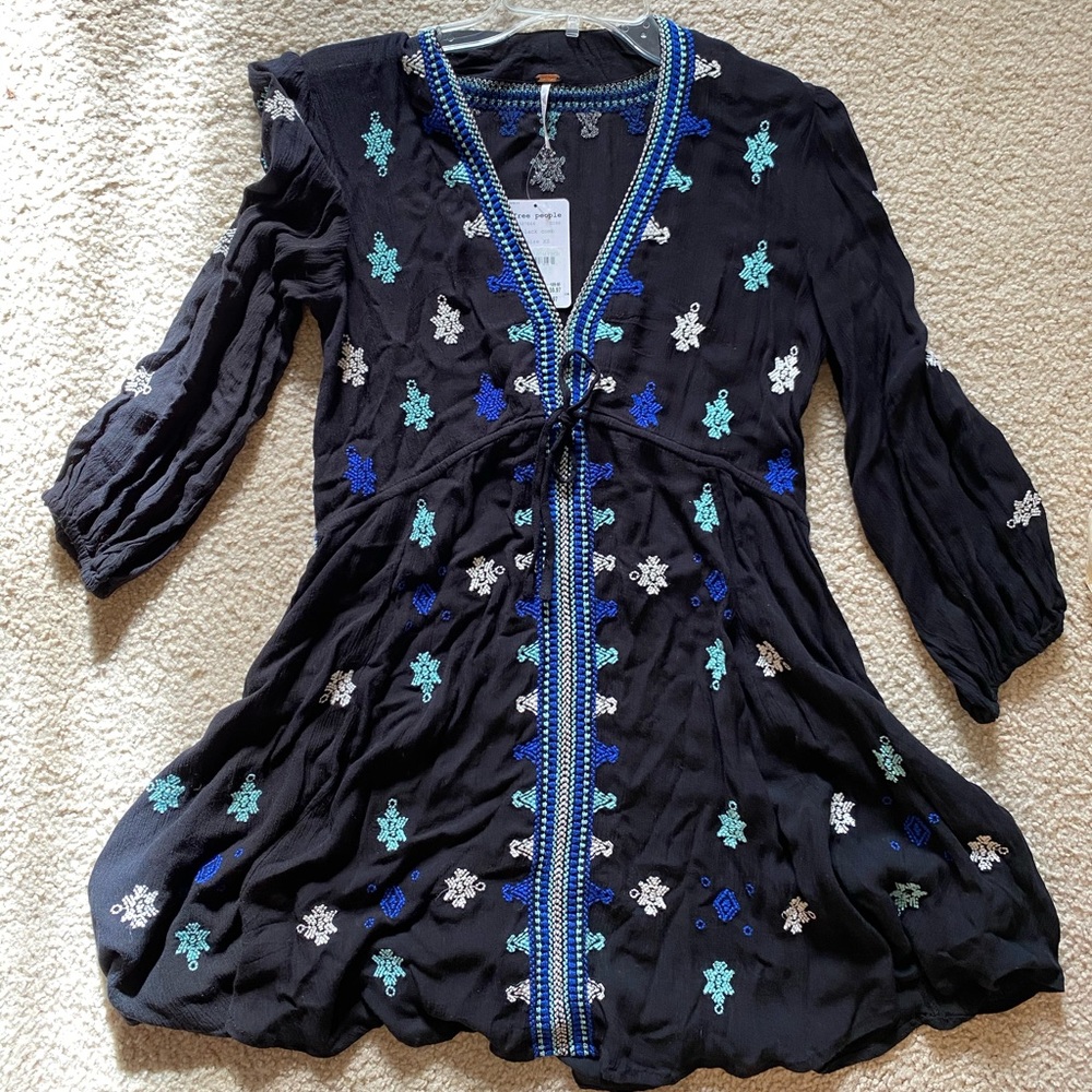 Free People Embroidered black dress